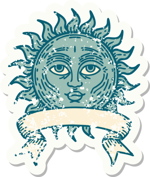 Bir insan tarafından çizilmiş güneşli eski bir etiket.