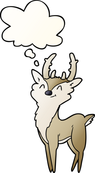 Düşünce baloncuğu ile çizgi film mutlu geyik bir insan tarafından çizilmiş düz gradyan tarzı
