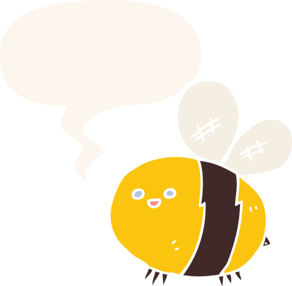 Konuşma baloncuğu olan çizgi film arısı insan tarafından çizilmiş.