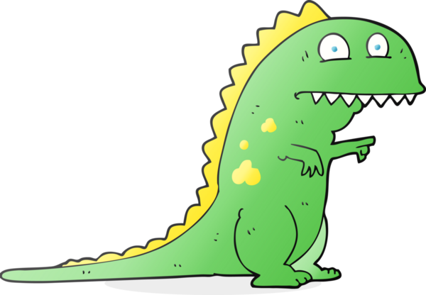 Bir insan tarafından çizilmiş serbest çizim karikatür dinozor.