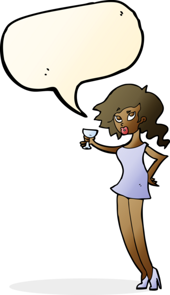 Bir insan tarafından çizilmiş bir konuşma balonuyla partideki karikatür kadın.