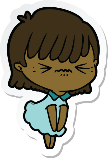 Bir insan tarafından çizilmiş kızgın bir çizgi film kızına ait etiket.