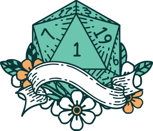 Retro Dövme Biçimi Doğal Bir d20 zar bir insan tarafından çizildi