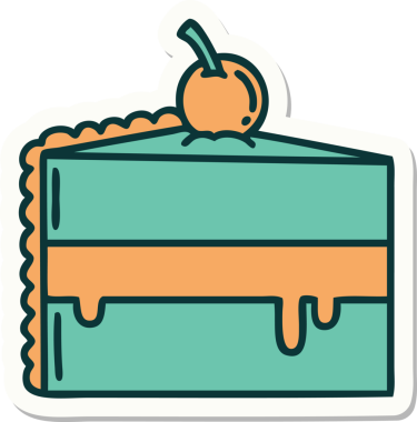 Bir insan tarafından çizilmiş çikolatalı pastanın geleneksel stiliyle dövme çıkartması.