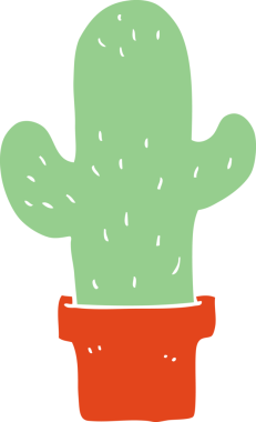 Bir insan tarafından çizilmiş düz renk çizgi film kaktüsü.