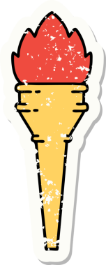 Bir insan tarafından çizilmiş, geleneksel bir meşale stili, sıkıntılı etiket dövmesi