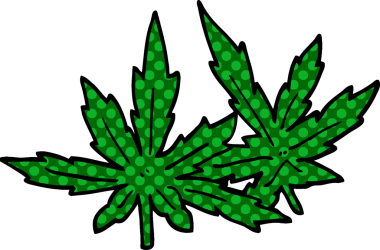 Bir insan tarafından çizilmiş marihuana yaprakları.