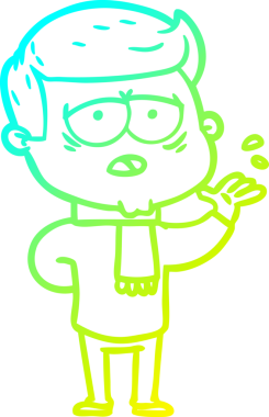 Bir insan tarafından çizilmiş, yorgun bir adamın soğuk çizgi çizimi.