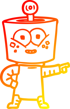 Bir insan tarafından çizilen mutlu çizgi film robotunun çizimi.