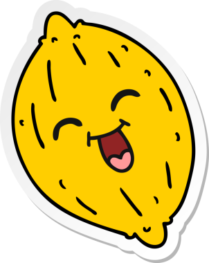 Bir insan tarafından çizilmiş mutlu bir limonun serbest sticker karikatürü.