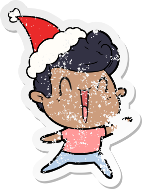 Bir insan tarafından çizilmiş Noel Baba şapkası giymiş heyecanlı bir adamın el yazısı.