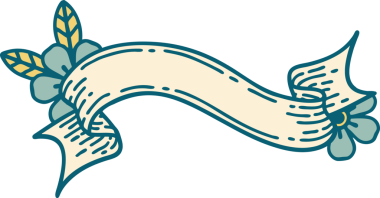 İkonik dövme tarzı bir afiş ve bir insan tarafından çizilmiş çiçekler.