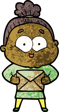 Bir insan tarafından çizilmiş mutlu yaşlı kadın çizgi filmi.