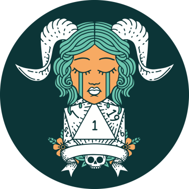 Bir insan tarafından çizilmiş doğal 1 D20 Dice ile ağlayan bağlayıcı yüzün simgesi