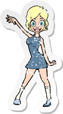 Bir insan tarafından çizilmiş bir karikatür parti kızının gerilimli çıkartması.