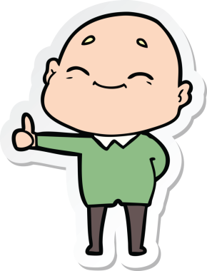 Bir insan tarafından çizilmiş mutlu, kel bir adamın çıkartması.