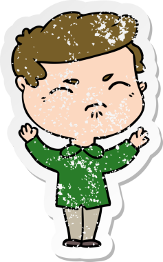 Bir insan tarafından çizilmiş sıkıntılı bir karikatür çıkartması.