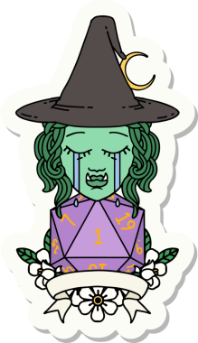 Ağlayan yarı ork bir cadının çıkartması. Bir insan tarafından çizilmiş doğal bir rulo.