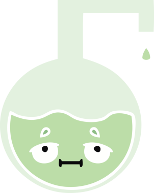 Bir insan tarafından çizilmiş bir bilim deneyinin düz renkli retro karikatürü