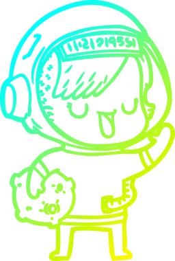 Bir insan tarafından çizilmiş soğuk gradyan çizgili astronot kadın çizimi.