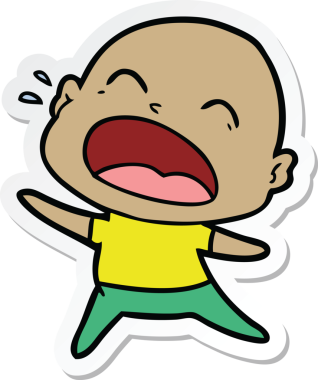 Bir insan tarafından çizilmiş kel adam diye bağıran bir çizgi film çıkartması.