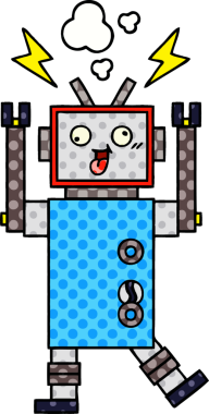 Bir insan tarafından çizilmiş çatlak bir robotun çizgi romanı.