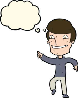 çizgi film mutlu adam bir insan tarafından çizilen düşünce baloncuğu ile işaret