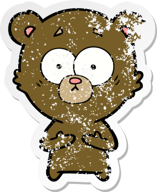 Bir insan tarafından çizilmiş şaşırmış bir ayı çizgi filminin sıkıntılı çıkartması.