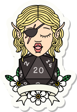 Bir insan tarafından çizilmiş doğal yirmi zarlı düzenbaz bir elf karakterinin çıkartması.