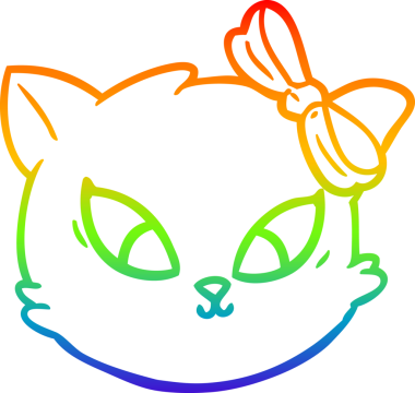 Gökkuşağı gradyan çizimi. Bir insan tarafından çizilmiş şirin bir çizgi film kedisi.