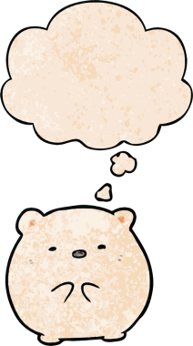 Bir insan tarafından çizilmiş grunge desenli düşünce baloncuğu olan kutup ayısı çizgi filmi.