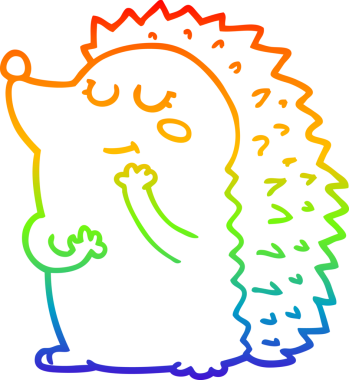 Gökkuşağı gradyan çizimi. Bir insan tarafından çizilmiş şirin bir kirpi çizgi filmi.