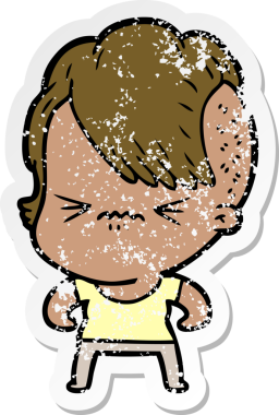 Bir insan tarafından çizilmiş sinirli bir hippi kızın sıkıntılı çıkartması.