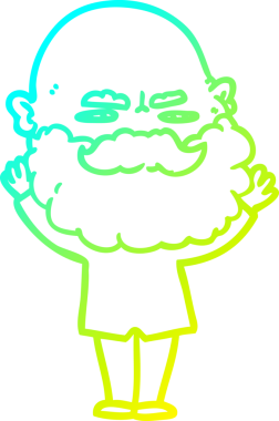 Bir insan tarafından çizilmiş sakallı bir çizgi film karakteri çizimi.