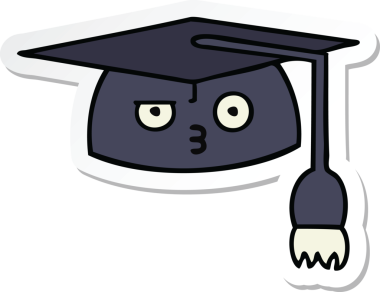 Bir insan tarafından çizilmiş şirin bir çizgi film mezuniyet şapkasının çıkartması.