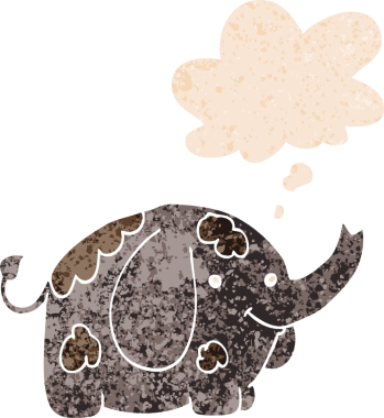 Düşünce baloncuklu çizgi film fili grunge dertli eski moda bir insan tarafından çizilmiş.