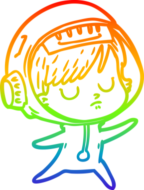 Gökkuşağı gradyan çizgi çizimi bir insan tarafından çizilmiş astronot bir kadın.