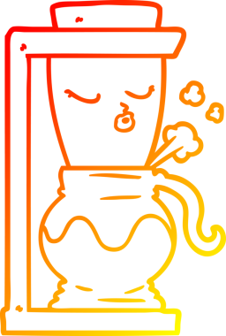 Bir insan tarafından çizilmiş çizgi film filtresi kahve makinesinin sıcak gradyan çizimi