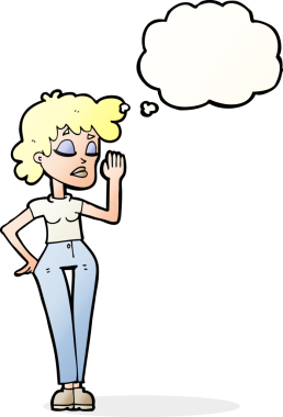 Bir insan tarafından çizilmiş düşünce baloncuğuyla görmezden gelen çizgi film kadını.