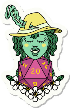 Bir insan tarafından çizilmiş 20 zarlı yarım ork şairin çıkartması.