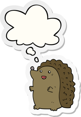 Mutlu kirpi çizgi filmi. Düşünce baloncuğu insan tarafından çizilmiş bir çıkartma.