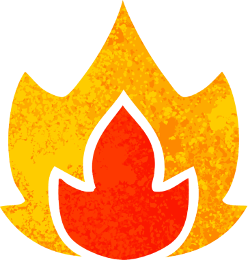 Bir insanın çizdiği ateşin retro illüstrasyon tarzı karikatürü