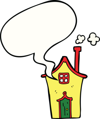 Bir insan tarafından çizilmiş konuşma baloncuklu çizgi film evi.