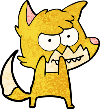 Bir insan tarafından çizilmiş sırıtan tilki çizgi filmi.