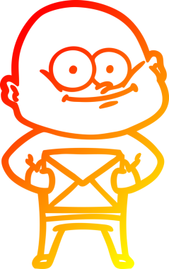 Bir insan tarafından çizilmiş harfle bakan kel bir adamın sıcak çizgi çizimi.