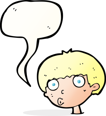 Bir insan tarafından çizilmiş konuşma balonuyla şaşırmış bir çocuk.