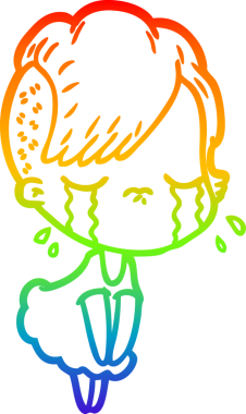 Gökkuşağının gradyan çizimi bir insan tarafından çizilmiş ağlayan bir kız çizgi filmi.