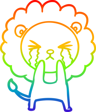 Bir insan tarafından çizilmiş ağlayan bir aslanın çizgi çizimi.