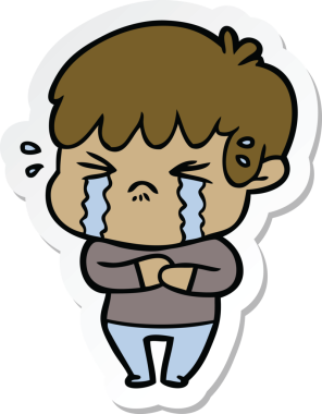 Bir insan tarafından çizilmiş ağlayan bir çizgi film çocuğunun çıkartması.