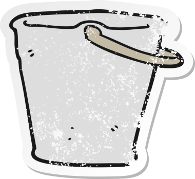 Bir insan tarafından çizilmiş karikatür kovasının gerilimli yapıştırması.